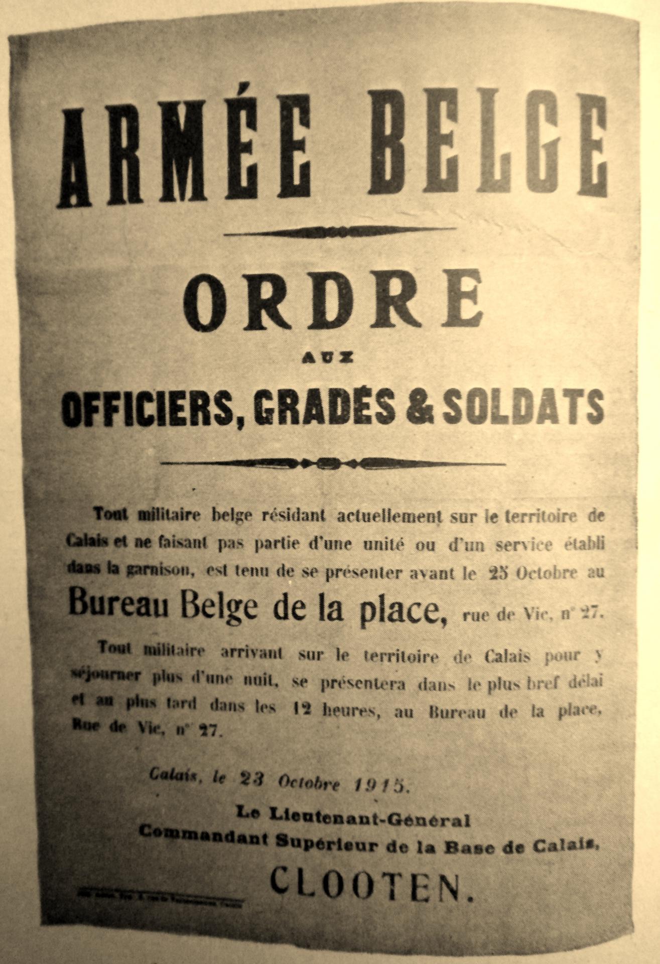 Calais 14 18 ordre armee belge